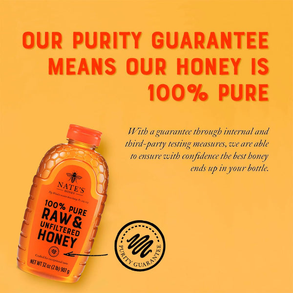 Nate's 100% Pure, Raw & Unfiltered Honey - Award-Winning Taste, 32oz Squeeze Bottle