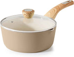 SENSARTE Ceramic Nonstick Sauce Pan with Lid, 3.0 Quart Saucepan with Double Spout, Large Cooking Pot, Non toxic Kitchen Sauce Pot, Non stick Saucier Pan, Induction Cookware, PFOA PTFE PFAS Free