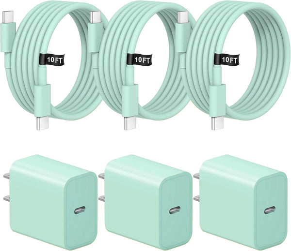 iPhone Charger Fast Charging 10FT iPhones 17 16 15 Charger 3 Pack Type C Chargers USB C Charger Compatible with iPhone Air 17/17 Plus/17 Pro/17 Pro Max/16/16 Plus/16 Pro/16 Pro Max/15