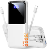 Portable Charger Power Bank, 50% Larger Capacity 15000mAh Battery Pack with Built in Cable, 22.5W Fast Charging Travel Camping Essential Powerbank for iPhone 17 16 Pro iPad Samsung S26 Google etc