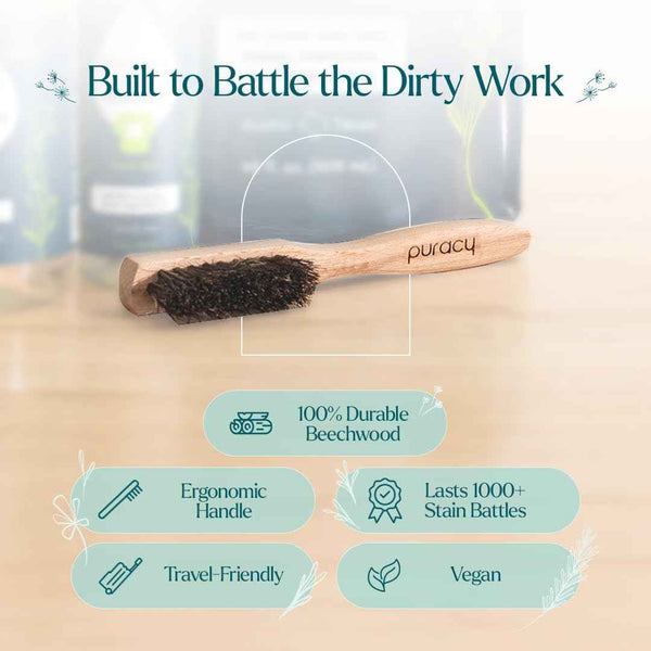 Puracy Laundry Stain Remover Brush - Vegan Bristles for Tough, Deep, and Aged Stain Elimination