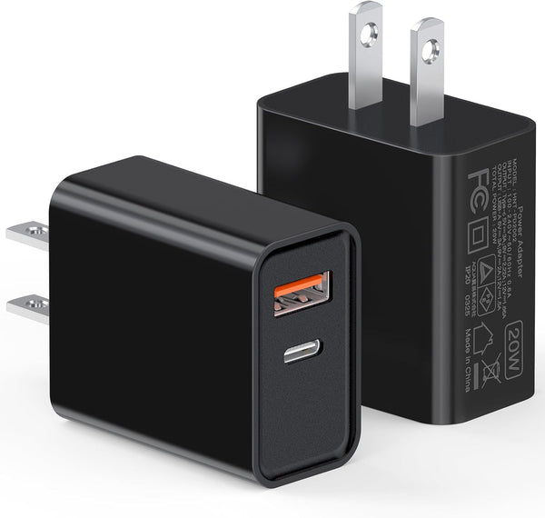 Dual Port USB C Wall Charger Block for iPhone and Samsung