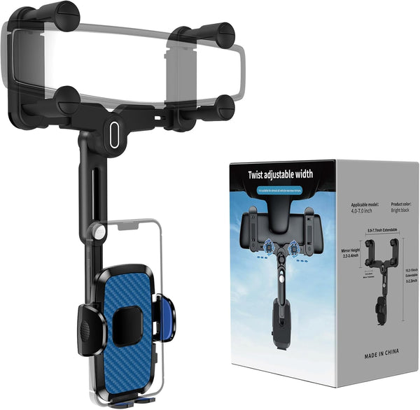 Car Phone Holder Mount, Rear View Mirror Phone Holder, Rotatable and Retractable Phone Holders for Your Car Compatible with iPhone Samsung All 4-7 Inch Cell Phones