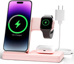 Wireless Charger iPhone Charging Station: 3 in 1 Charger Stand Multiple Devices for Apple - iPhone 16e 16 15 14 Pro Max 13 12 11 - Watch 10 9 8 7 6 5 4 3 2 SE and Ultra Series - Airpods 4 3 2 Pro - Rayz Mart