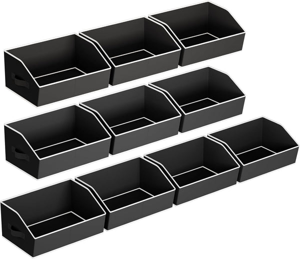 Large closet shelf organizer with fabric storage bins and handles