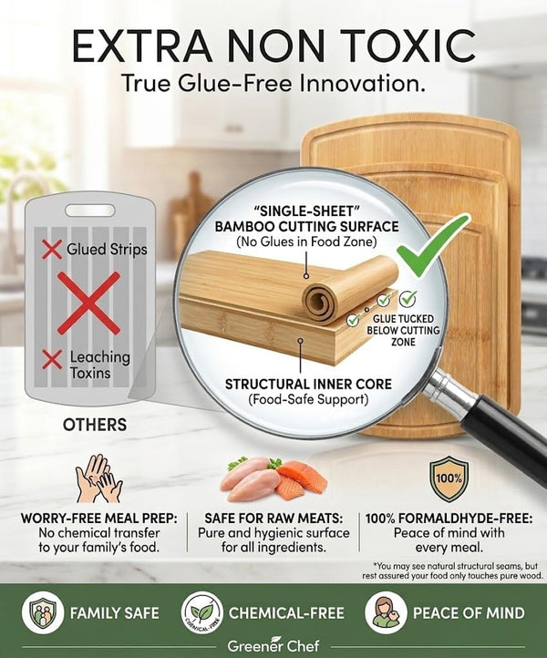 Luxury Bamboo Cutting Board Set of 3 with Glue-Free Surface Technology