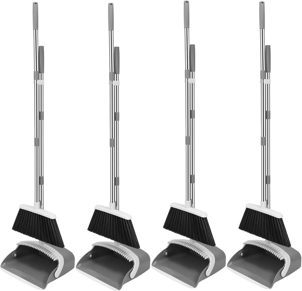 NACENA 52-Inch Adjustable Broom and Dustpan Set with Teeth for Hair Removal, Suitable for Home, Kitchen, Office, and Hall (Black & Red)