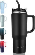 40 oz Insulated Tumbler with Handle and Lid, Stainless Steel Travel Coffee Mug Cup, Black