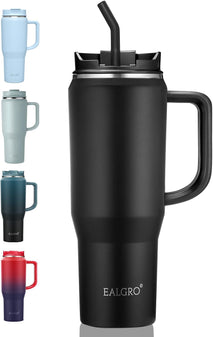 40 oz Insulated Tumbler with Handle and Lid, Stainless Steel Travel Coffee Mug Cup, Black
