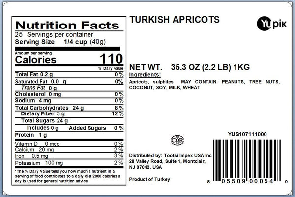Dried Turkish Apricots, 2.2 lb, Pitted, No Added Sugar, Fiber Rich