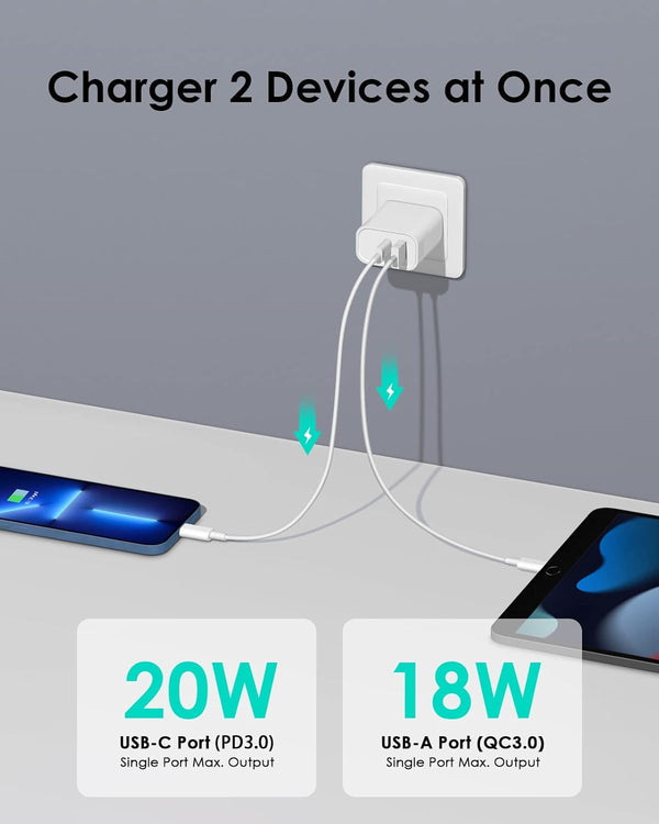 4-pack USB-C charger block with PD 20W and QC 3.0 ports for multiple devices