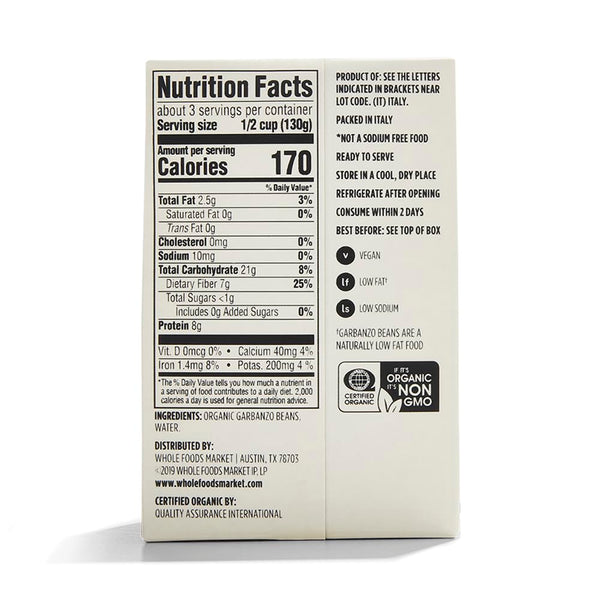 365 by Whole Foods Market Organic Unsalted Garbanzo Beans 13.4 Ounce Non-GMO Verified