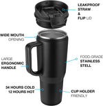 40 oz Insulated Tumbler with Handle and Lid, Stainless Steel Travel Coffee Mug Cup, Black