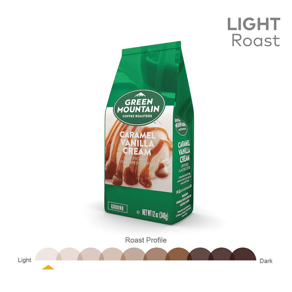 Green Mountain Coffee Roasters Caramel Vanilla Cream Ground Flavored Light Roast Coffee, 12oz Bag