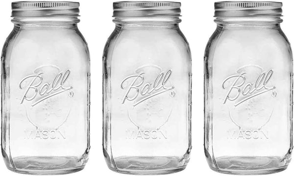Ball Wide Mouth Glass Mason Jars with Lids and Bands, Used for Canning, Pickling, Juice, Jam, Jelly, Quart Size 32 Ounce (Pack of 2)