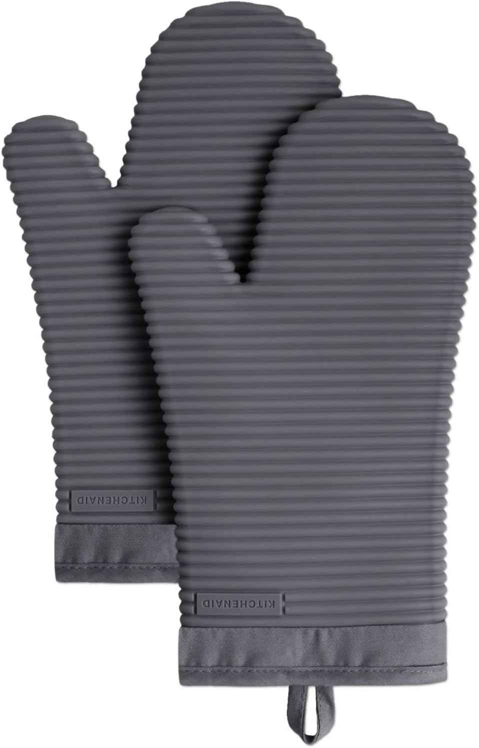 KITCHENAID Ribbed Soft Silicone Oven Mitt 2-Pack Set, 7.5"x13", Milkshake