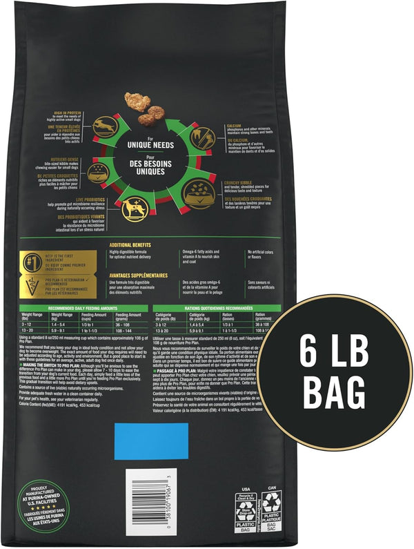 Purina Pro Plan Small Breed dry dog food for highly active dogs, shredded beef and rice formula with live probiotics, 6 lb bag