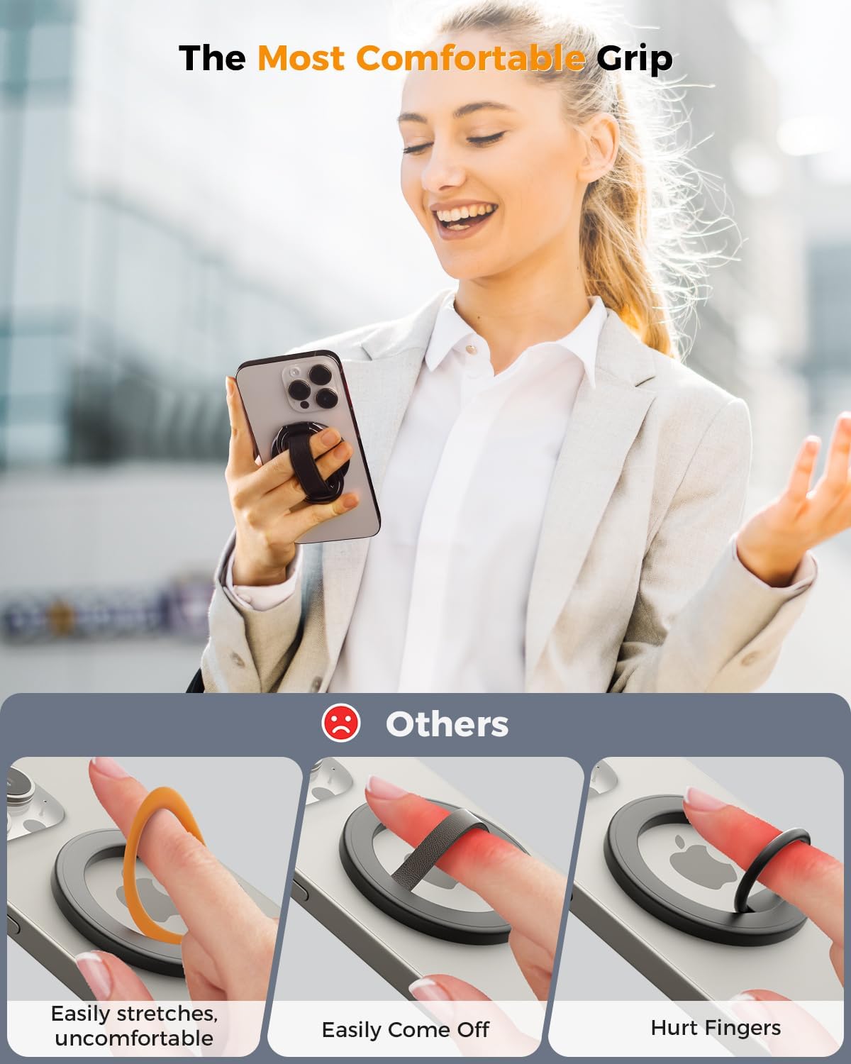 SUPERONE for MagSafe Phone Grip for MagSafe Kickstand Compatible with Mag Safe Finger Loop, 4-in-1 Phone Ring Holder Strap for Mag Safe iPhone 17/16/15/14/13/12 Series, Black [2025 Version]