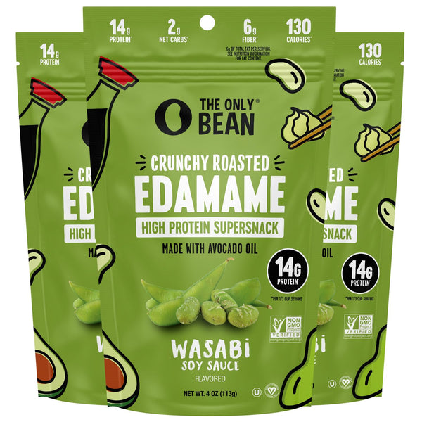 Crunchy Roasted Edamame Beans in Sea Salt, 4 oz, 3 Pack, Low Carb, Gluten-Free, Vegan