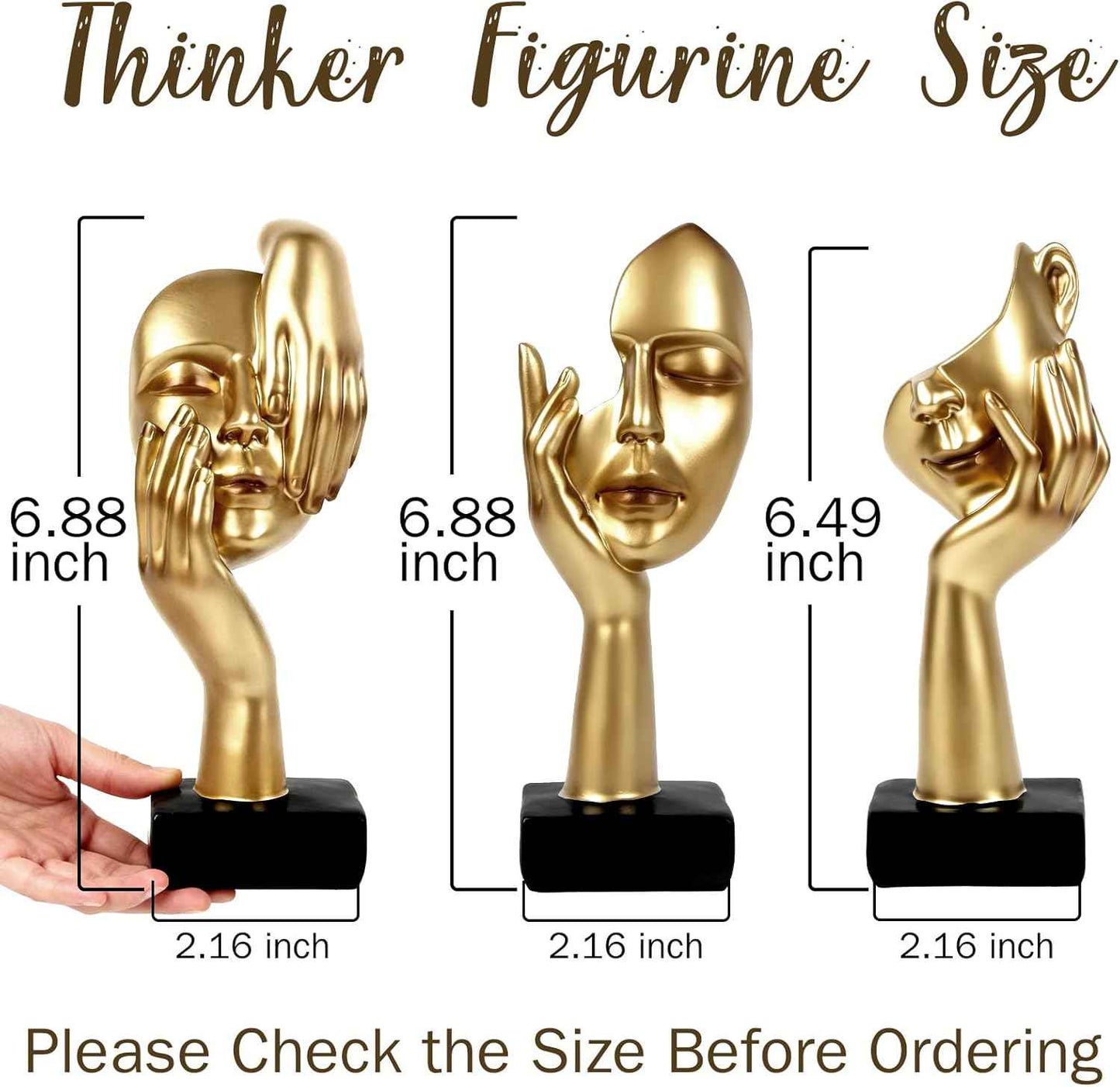 3 Pcs Thinker Statue,Modern Home Resin Sculptures,Collectible Figurines for Home Office Bookshelf Desktop Decor(Golden)