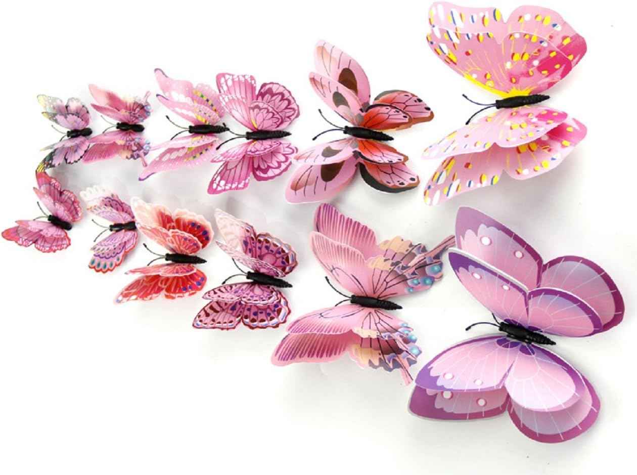 Mixed of 12PCS 3D Pink Butterfly Wall Stickers Decor Art Decorations