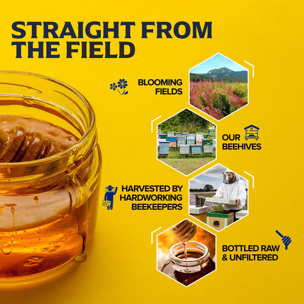 Fischer's 100% Pure Raw Unfiltered Honey - USA Made All-Natural Sweetener with Rich Flavor Profile and 40 oz Squeeze Bottle