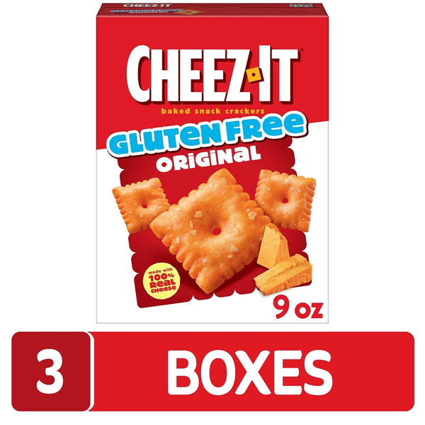 Cheez-It Baked Snack Crackers, Gluten Free, Lunch Snacks, Original (3 Boxes)