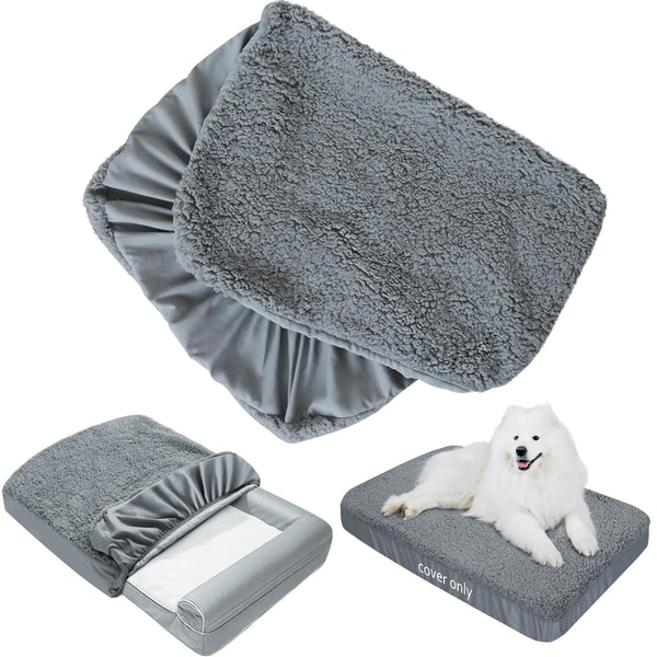 Grey soft plush dog bed liner replacement cover, 36x27 inches, waterproof, machine washable