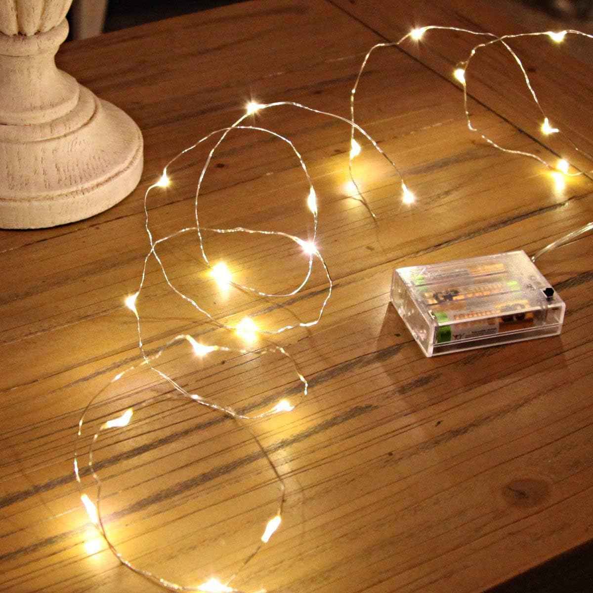 Led Fairy Lights Battery Operated, 1 Pack Mini Battery Powered Copper Wire Starry Fairy Lights for Bedroom, Christmas, Parties, Wedding, Centerpiece, Decoration (5m/16ft Warm White)