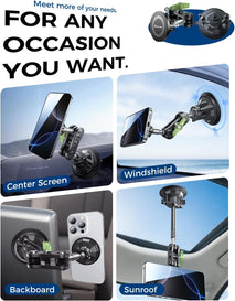 MAGIC JOHN Magnetic Car Phone Holder [Strong Suction&Strong Magnetic] 360° Adjustable Car Phone Mount for Windshield, Ultra-Durable Metal, Suction Cup Car Phone Mount for iPhone Samsung All Smartphone