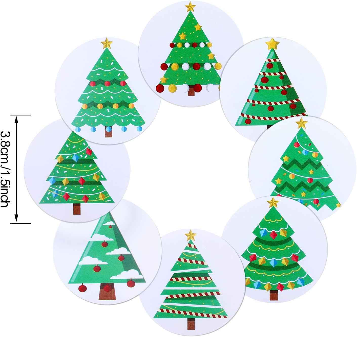 500 Pieces Christmas Tree Roll Stickers Christmas Holiday Stickers for Xmas Decorations, DIY Craft, Scrapbooking