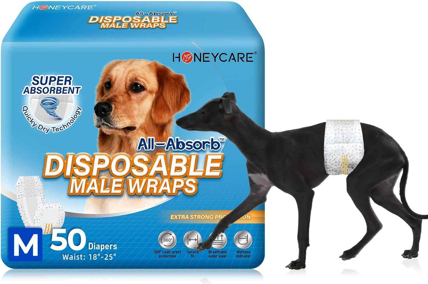 HONEY CARE All-Absorb A26 Male Dog Wrap, 50 Count, Small