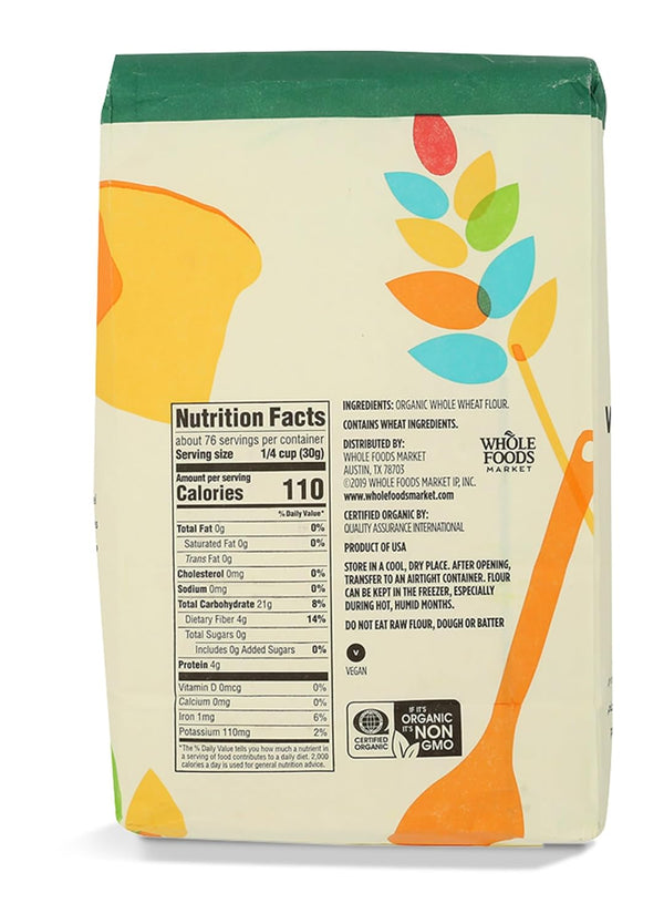 365 by Whole Foods Market, Organic 100% Whole Wheat Flour, Dark Northern Spring Wheat, 80 Ounces