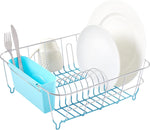 Compact dish drying rack with utensil holder for kitchen sink