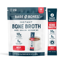Bare Bones Beef Bone Broth Instant Powdered Mix Packets | 5g Collagen | 10g Protein | Keto & Paleo Friendly