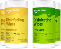 Amazon Basics Disinfecting Wipes, Lemon & Fresh Scent, Sanitizes, Cleans, Disinfects, Deodorizes, 340 Count (4 Packs of 85), Packaging May Vary