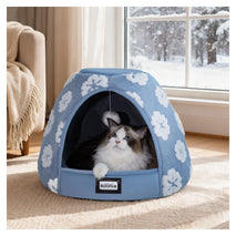 balance 2-in-1 cat bed cave with anti-slip bottom and ultra-soft plush blue 19 inches