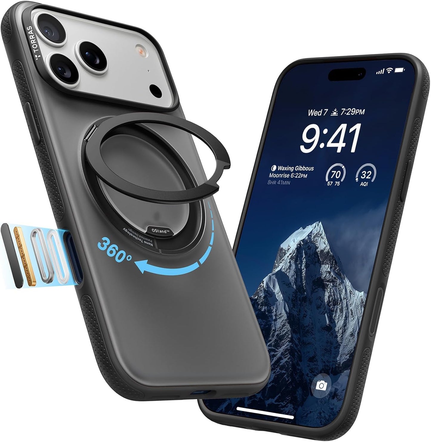 TORRAS 360 Magnetic Stand for iPhone 17 Pro Max Case, [Fit for MagSafe] [4X Military-Grade Protection] Slim Case for iPhone 17 Pro Max, 6.9", Translucent Deep Blue, Ostand O3 Fitness Series - Rayz Mart