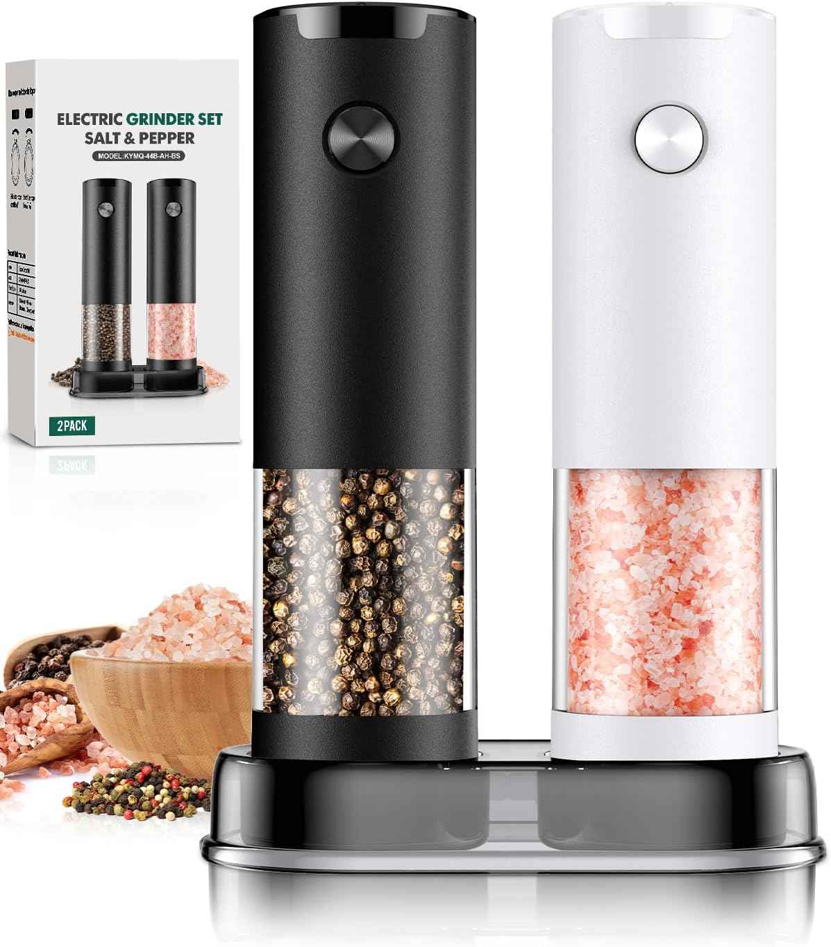 Electric Salt and Pepper Grinder Set Automatic Battery Pepper Mill Shakers Adjustable Coarseness Upgraded Larger Capacity with Led Home and Kitchen Appliances for New House Warming Gifts