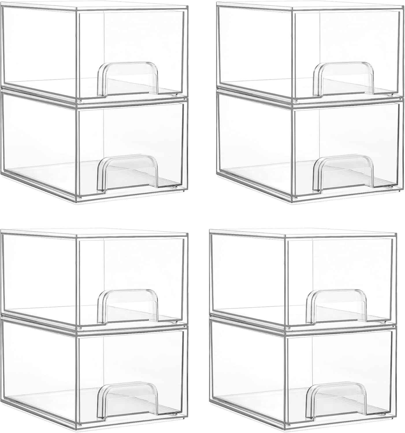 Vtopmart 4 Pack Small Clear Stackable Storage Drawers,Acrylic Bathroom Makeup Organizer,Plastic Storage Bins For Vanity, Undersink, Kitchen Cabinets, Pantry, Home Organization