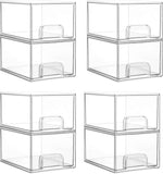 Vtopmart 4 Pack Small Clear Stackable Storage Drawers,Acrylic Bathroom Makeup Organizer,Plastic Storage Bins For Vanity, Undersink, Kitchen Cabinets, Pantry, Home Organization