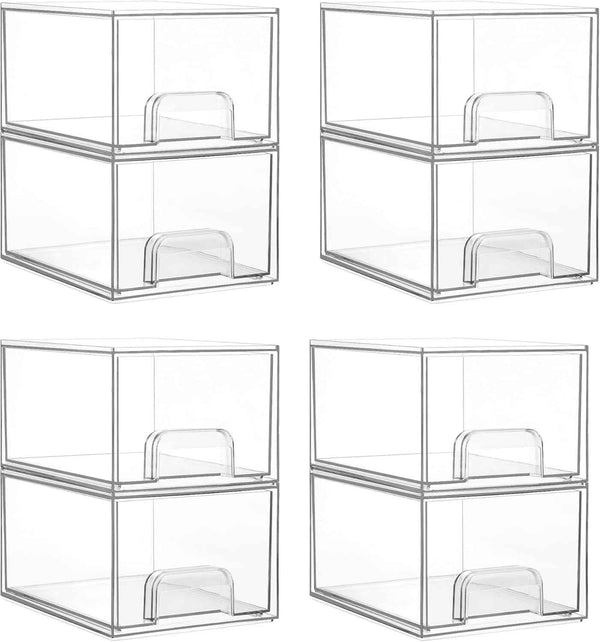 Vtopmart 4 Pack Small Clear Stackable Storage Drawers,Acrylic Bathroom Makeup Organizer,Plastic Storage Bins For Vanity, Undersink, Kitchen Cabinets, Pantry, Home Organization