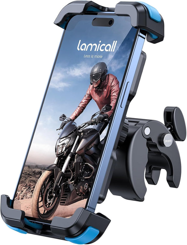 Lamicall Motorcycle Phone Mount, Bike Phone Holder - [Metal Lock] Upgrade Quick Install Bar Clip for Bicycle Scooter, Cell Phone Clamp Gifts for iPhone 17 16 15 Pro Max, Galaxy, 4.7-6.8" Phones