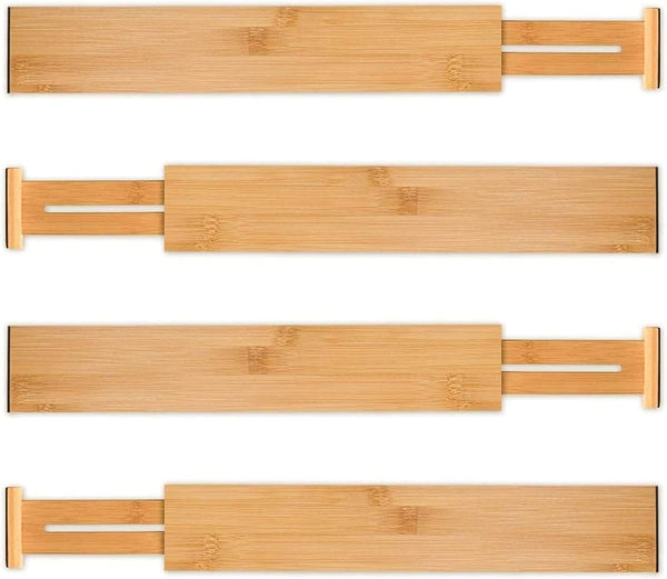 Adjustable bamboo drawer dividers for kitchen, bathroom, and bedroom