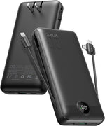 VRURC Portable Charger 20000mAh, Fast Charging Power Bank USB C,4 Output 2 Input Travel Essentials Charging Bank Equipped with LED Display,Built-in Wall Plug and Cables,Phone Charger Battery,Black