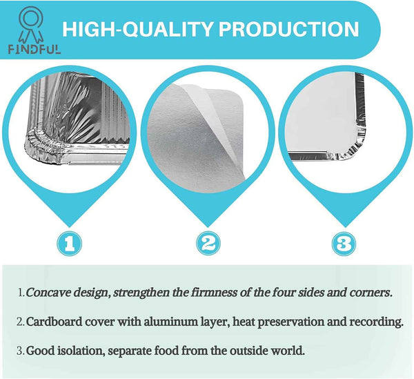 50-Pack Aluminum Foil Pans with Lids, 8.5"×6", 2.25 LB Capacity, Disposable Tin Foil Pans for Baking, Meal Prep and Freezer, Takeout