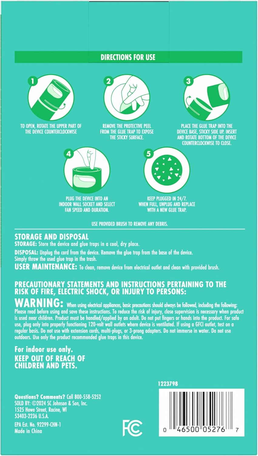 STEM Flying Insect Fan Trap for Indoor Bug Control, Attracts Mosquitoes, Fruit Flies, and House Flies, Plug-in Fan with UV Light, Starter Kit Includes 1 Device and 5 Glue Traps