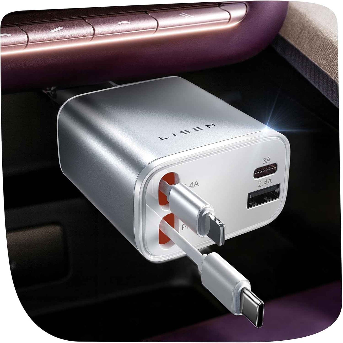 LISEN Retractable Car Charger, Birthday Gifts for Men Tech Gadgets 2026, 69W Cars Adapter USB C Fast Charger for iPhone 17, Car Accessories for Men Women Drivers, for iPhone 17 Pro Max Air 16 15 14 13