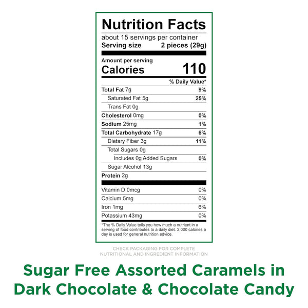 russell stover sugar free assorted caramels in chocolate, 15.3 oz. bag, made with stevia extract, no added sugar