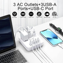 NUOZHI 6ft power strip with 3 outlets and 4 USB ports, non surge protector for cruise ships and travel